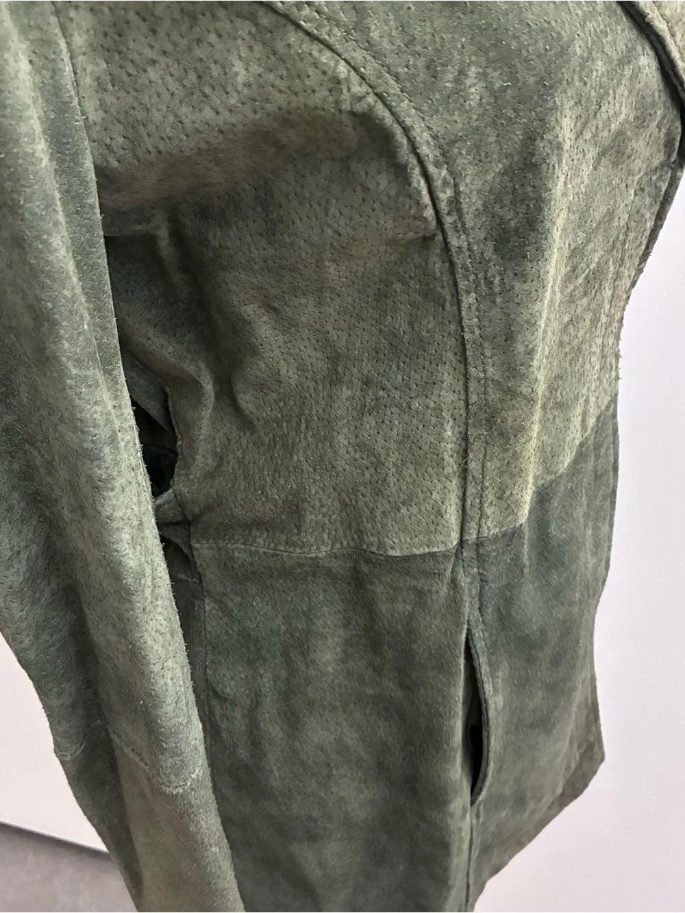 Vtg Charlotte Russe Large Jacket Olive Green Suede Genuine Leather‎ Tie Waist